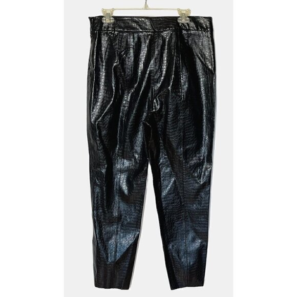 New Zara Black Croco Faux Leather Hi Rise Side Zip Vegan Ankle Pants - Picture 4 of 9